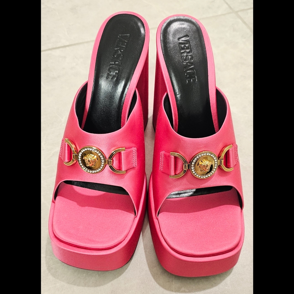 Brand NEW Hot Pink Versace Aevitas Platform Slide Sandals